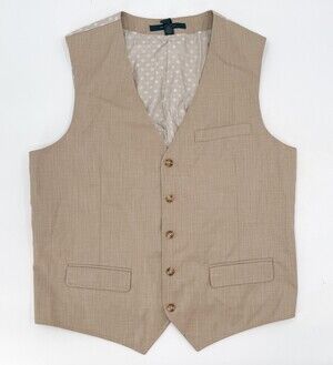 Perry Ellis Vest Mens Extra Large Tan Button Up Pockets Adjustable
